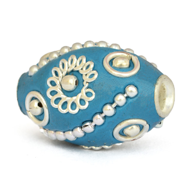 Blue Kashmiri Beads Studded With Metal Rings Balls Ch