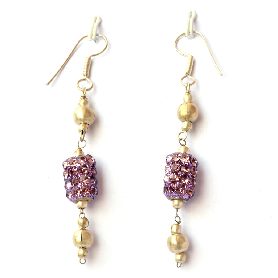 Handmade Earrings having Purple Rhinestone Bead Maruti Beads