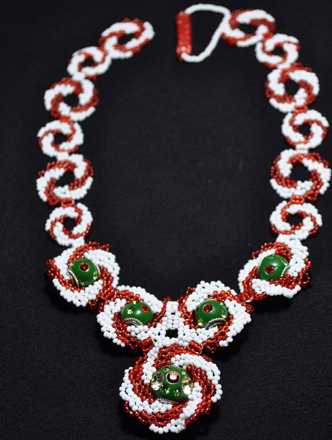 Peppermint Gems Necklace with Kashmiri Beads
