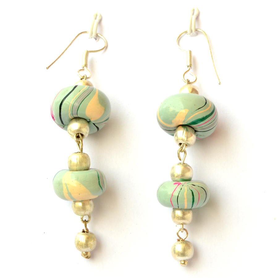 Handmade Earrings having Disc Shaped Pale Turquoise Color Beads ...