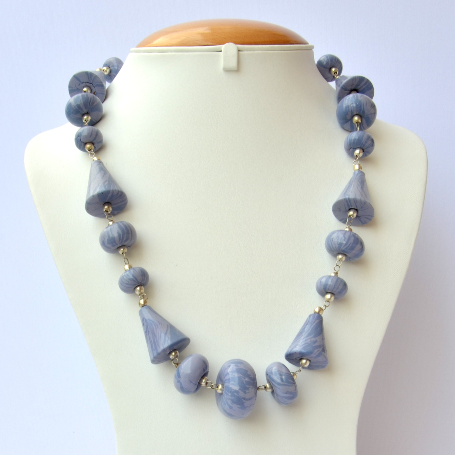 Handmade Necklace with Disc Shaped Dark & Light Color Blue Beads ...