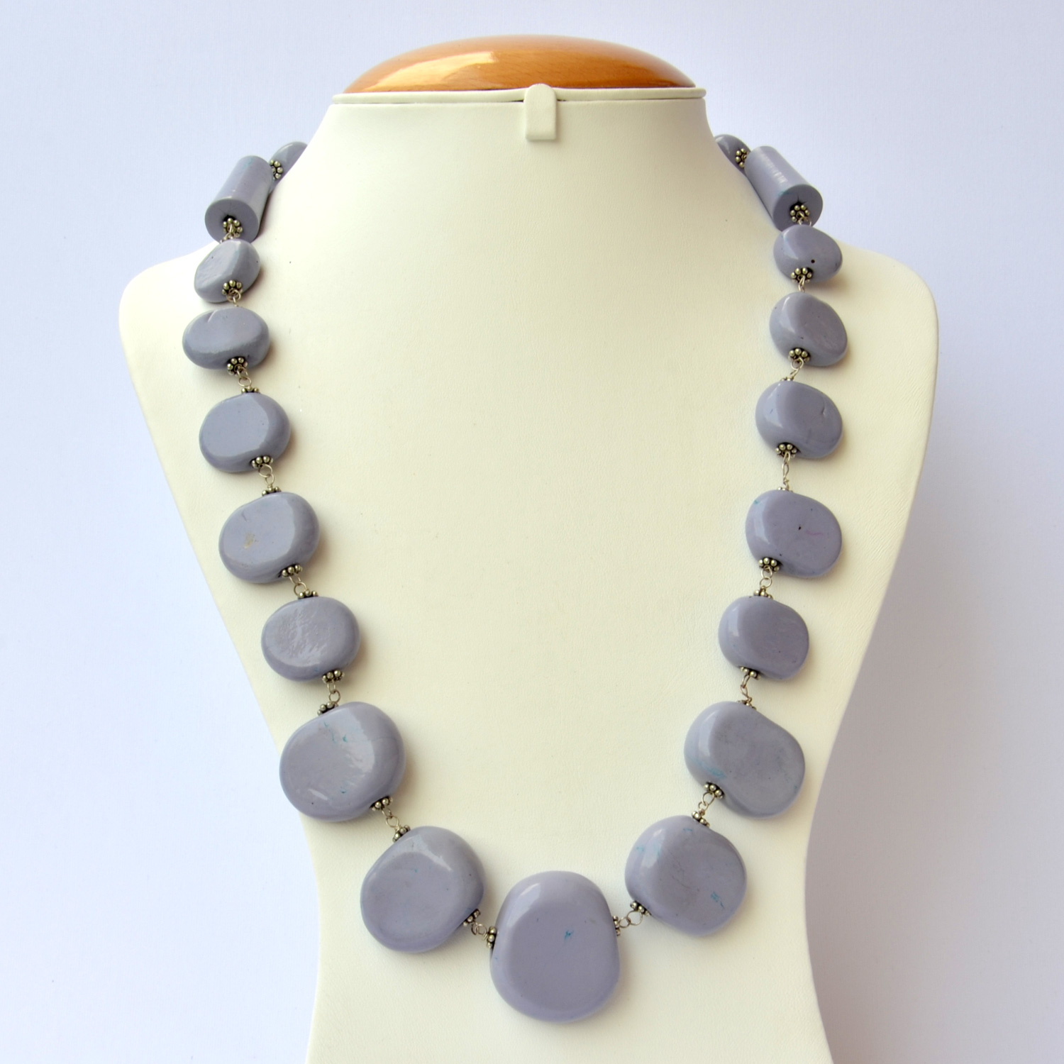 Handmade Necklace with Blue Lac Beads in Flat Shape | Maruti Beads