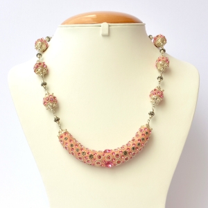 Pink Handmade Necklace Studded with Metal Flowers & Rhinestones ...